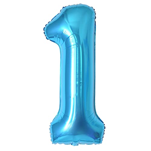 Geburtstag zahlen luftballon 1 jahre | Folienballon Kindergeburtstag Deko 1 XXL Blau-Riesen Folienballon in 40" - 101cm Geburtstagsdeko - Ballon Zahl Deko zum Geburtstag - fliegt mit Helium von Maclunar