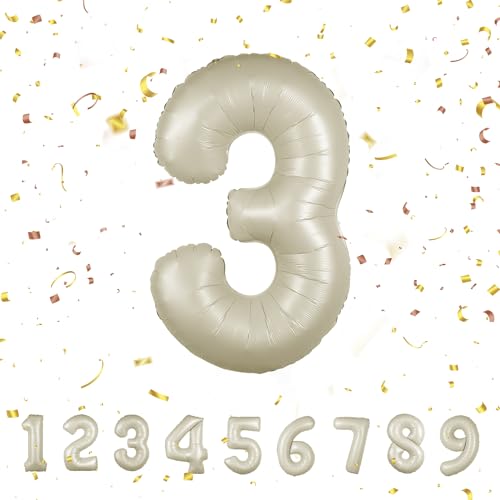 Geburtstag zahlen luftballon 3 jahre | Folienballon Kindergeburtstag Deko 3 XXL Beige-Riesen Folienballon in 40" - 101cm Geburtstagsdeko - Ballon Zahl Deko zum Geburtstag - fliegt mit Helium Beige3 Geburtstag zahlen luftballon 3 jahre | Folienballon Kindergeburtstag Deko 3 XXL Beige-Riesen Folienballon in 40" - 101cm Geburtstagsdeko - Ballon Zahl Deko zum Geburtstag - fliegt mit Helium Beige3 von Maclunar
