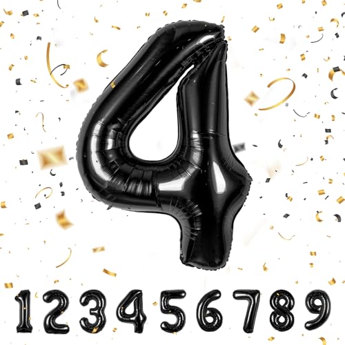 Geburtstag zahlen luftballon 4 jahre | Folienballon Kindergeburtstag Deko 4 XXL Schwarz-Riesen Folienballon in 40" - 101cm Geburtstagsdeko - Ballon Zahl Deko zum Geburtstag - fliegt mit Helium Black4 Geburtstag zahlen luftballon 4 jahre | Folienballon Kindergeburtstag Deko 4 XXL Schwarz-Riesen Folienballon in 40" - 101cm Geburtstagsdeko - Ballon Zahl Deko zum Geburtstag - fliegt mit Helium Black4 von Maclunar