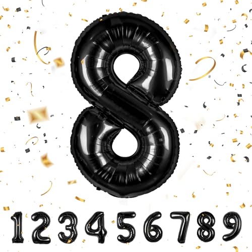 Geburtstag zahlen luftballon 8 jahre | Folienballon Kindergeburtstag Deko 8 XXL Schwarz-Riesen Folienballon in 40" - 101cm Geburtstagsdeko - Ballon Zahl Deko zum Geburtstag - fliegt mit Helium Black8 Geburtstag zahlen luftballon 8 jahre | Folienballon Kindergeburtstag Deko 8 XXL Schwarz-Riesen Folienballon in 40" - 101cm Geburtstagsdeko - Ballon Zahl Deko zum Geburtstag - fliegt mit Helium Black8 von Maclunar