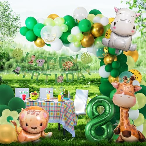 Dschungel Geburtstag Dekoration 8 jahr,Safari Geburtstagsdeko Ballons,Grüne Waldtiere Luftballon Tiere Deko 8. Geburtstag Junge Mädchen,Wild One Geburtstag Deko Party von Maclunar