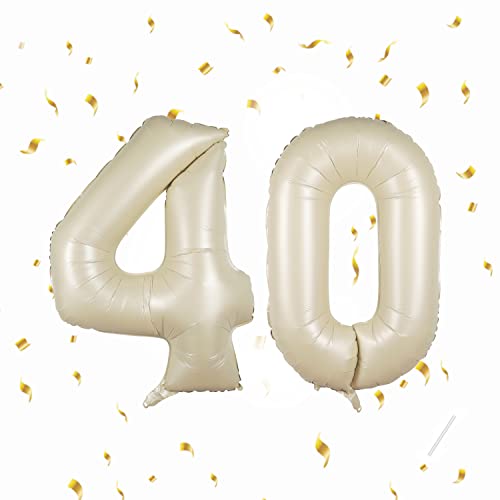 40 Geburtstag Deko zahlen luftballon 40 jahre | Folienballon Beige- für 40. Geburtstagsdeko Männer Frauen Ballon Zahl Deko zum Geburtstag fliegt mit Helium 40.Geburtstagsparty 40"-101cm von Maclunar