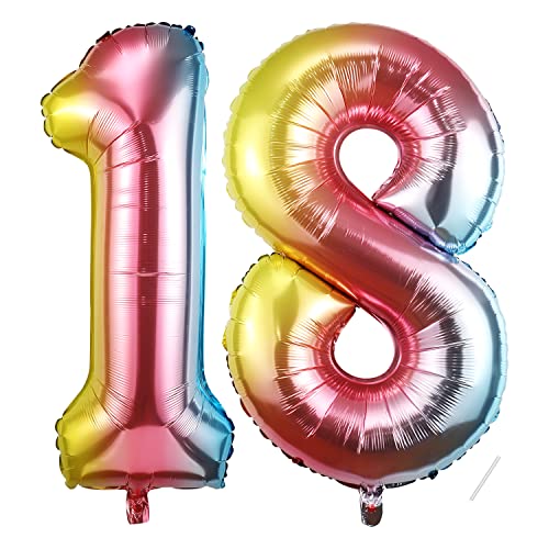 18 Geburtstag Deko zahlen luftballon 18 jahre | Folienballon Regenbogen- für 18. Geburtstagsdeko Männer Frauen Ballon Zahl Deko zum Geburtstag fliegt mit Helium von Maclunar