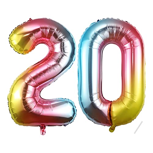 20 Geburtstag Deko zahlen luftballon 20 jahre | Folienballon Regenbogen- für 20. Geburtstagsdeko Männer Frauen Ballon Zahl Deko zum Geburtstag fliegt mit Helium von Maclunar