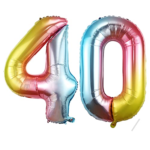 40 Geburtstag Deko zahlen luftballon 40 jahre | Folienballon Regenbogen- für 40. Geburtstagsdeko Männer Frauen Ballon Zahl Deko zum Geburtstag fliegt mit Helium von Maclunar