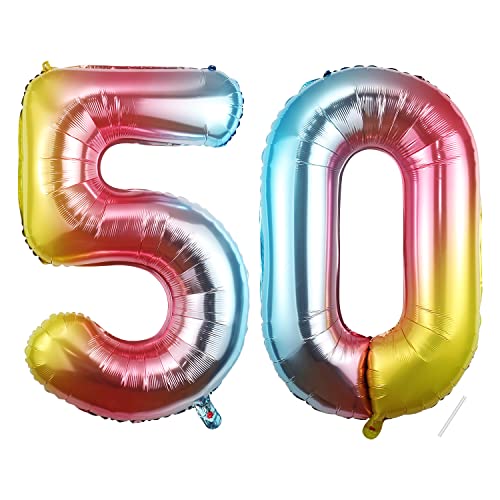 50 Geburtstag Deko zahlen luftballon 50 jahre | Folienballon Regenbogen- für 50. Geburtstagsdeko Männer Frauen Ballon Zahl Deko zum Geburtstag fliegt mit Helium von Maclunar