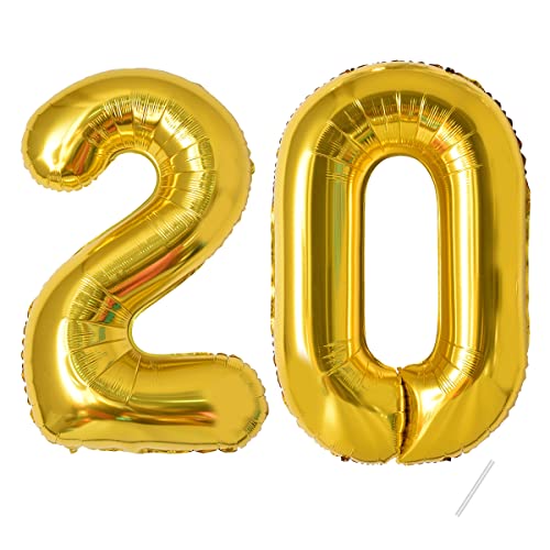 20 Geburtstag Deko zahlen luftballon 20 jahre | Folienballon Gold- für 20. Geburtstagsdeko Männer Frauen Ballon Zahl Deko zum Geburtstag fliegt mit Helium 20.Geburtstagsparty 40"-101cm von Maclunar