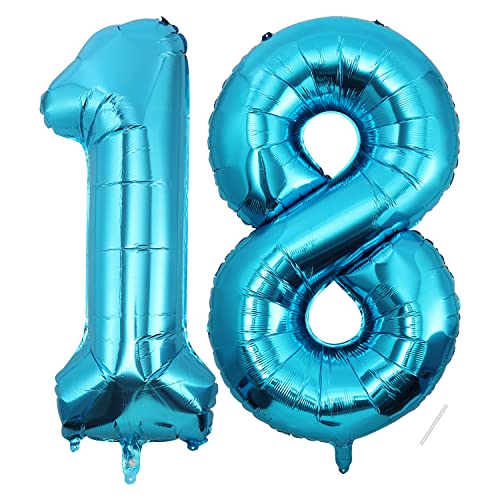 18 Geburtstag Deko zahlen luftballon 18 jahre | Folienballon blau- für 18. Geburtstagsdeko Männer Frauen Ballon Zahl Deko zum Geburtstag fliegt mit Helium 18.Geburtstagsparty 40"-101cm von Maclunar