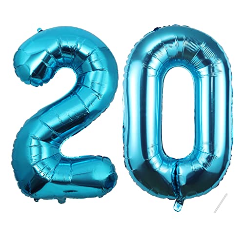 20 Geburtstag Deko zahlen luftballon 20 jahre | Folienballon blau- für 20. Geburtstagsdeko Männer Frauen Ballon Zahl Deko zum Geburtstag fliegt mit Helium 20.Geburtstagsparty 40"-101cm von Maclunar