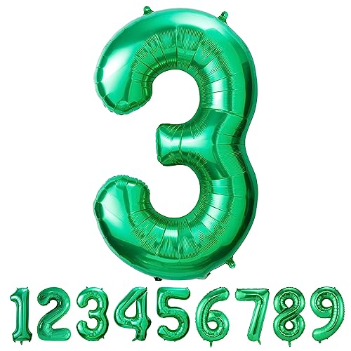 Geburtstag zahlen luftballon 3 jahre | Folienballon 3 XXL Grün-Riesen Folienballon in 40" - 101cm Geburtstagsdeko - Ballon Zahl Deko zum Geburtstag - fliegt mit Helium von Maclunar