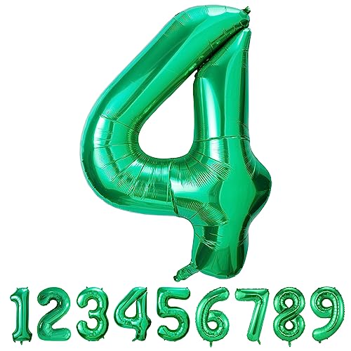 Geburtstag zahlen luftballon 4 jahre | Folienballon 4 XXL Grün-Riesen Folienballon in 40" - 101cm Geburtstagsdeko - Ballon Zahl Deko zum Geburtstag - fliegt mit Helium von Maclunar