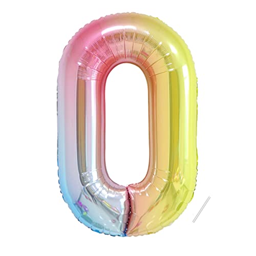 Geburtstag zahlen luftballon 0 jahre | Folienballon 0 XXL Kindergeburtstag Deko Regenbogen Farbverlauf-Riesen Folienballon in 40" - 101cm Geburtstagsdeko - Ballon Zahl Deko zum Geburtstag-Helium von Maclunar