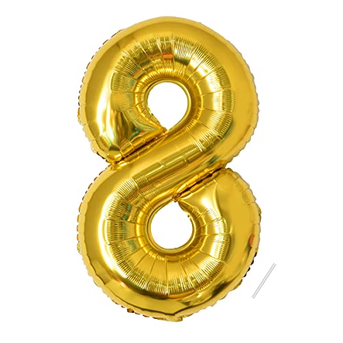 Geburtstag zahlen luftballon 8 jahre | Folienballon 8 XXL Gold-Riesen Folienballon in 40" - 101cm Geburtstagsdeko - Ballon Zahl Deko zum Geburtstag - fliegt mit Helium von Maclunar