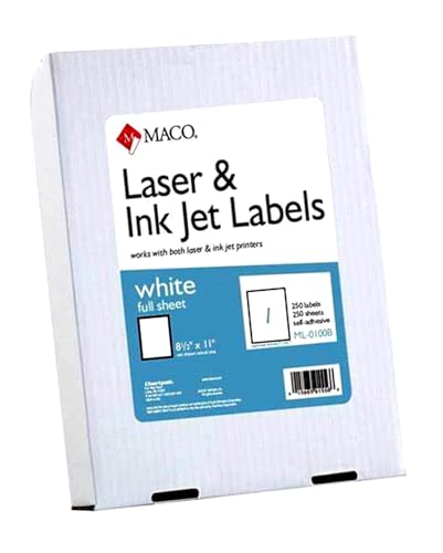 Maco Weiße Allzweck-Laseretiketten, 21,6 x 27,9 cm, 250 Stück pro Box von Maco