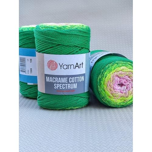 Garn Art Makramee Baumwolle Spektrum Schnur - Harmonische Farben, Einzigartiges Handwerk, 250 g, 246 m, 80% Baumwolle, Buntes Garn, Gewicht Kammgarn (1309) von Macrame