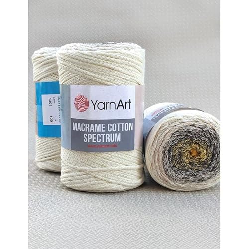 Garn Art Makramee Baumwolle Spektrum Schnur - Harmonische Farben, Einzigartiges Handwerk, 250 g, 246 m, 80% Baumwolle, Buntes Garn, Gewicht Kammgarn (1301) von Macrame