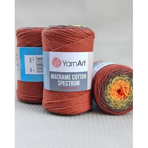 Garn Art Makramee Baumwolle Spektrum Schnur - Harmonische Farben, Einzigartiges Handwerk, 250 g, 246 m, 80% Baumwolle, Buntes Garn, Gewicht Kammgarn (1303) von Macrame