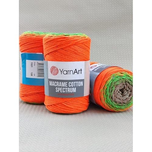 Spectrum Makramee-Baumwollkordel, harmonische Farben, einzigartiges Handwerk, 250 g, 250 m, 80 % Baumwolle, buntes Kammgarn von Macrame