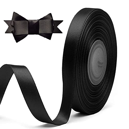 MacroHu Satinband Geschenkband-1CMx23M DIY Creative Weihnacht Schleifenband-Dekoband Stoffband für Hochzeit,Party Deko,Blumensträuße,Taufe und Geburtstagsgeschenke-mit Dekorative Schleife(Schwarz) von EsOyl