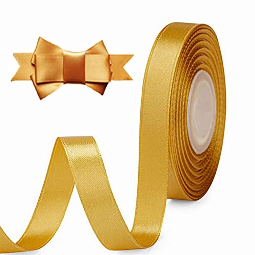 MacroHu Satinband Geschenkband-1CMx23M DIY Creative Weihnacht Schleifenband-Dekoband Stoffband für Hochzeit,Party Deko,Blumensträuße,Taufe und Geburtstagsgeschenke-mit Dekorative Schleife (Gold) von MacroHu