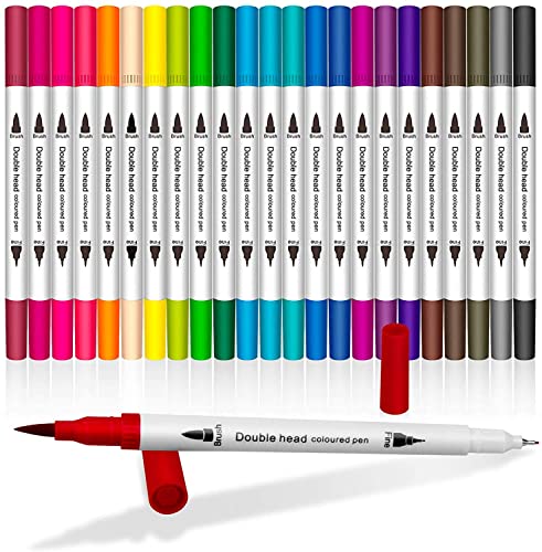 Madeki Felt Tip Pens Brush Pen Fineliner, 24 Farben Dual Brush Pen Set für Bullet Journal Handlettering Manga, Fasermaler[1-2 mm] und Fineliner[0,4 mm] von Madeki