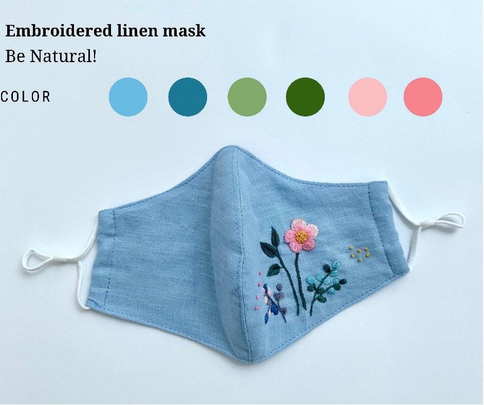 Bestickte Leinen Maske , Handgemachte Maske, Verstellbare Ohrenschlaufen Bestickte Leinen Maske , Handgemachte Maske, Verstellbare Ohrenschlaufen von MadewithloveByCherry