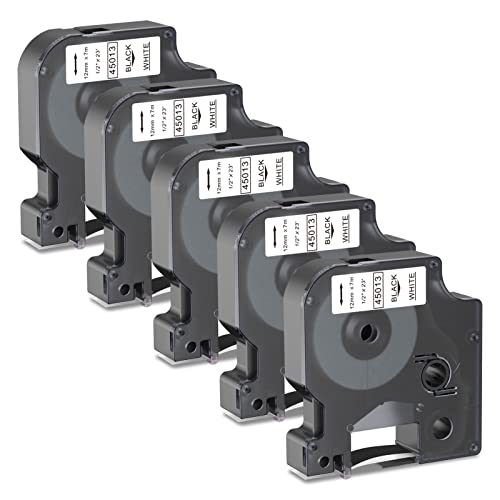 5X Schwarz auf Weiß Kompatible DYMO D1 Etikettenband 12 mm x 7 m 45013 S0720530 Ersatz für DYMO LabelManager 160 210D 260P 280 360D 420P 450D Etikettendrucker von Madhurlabels