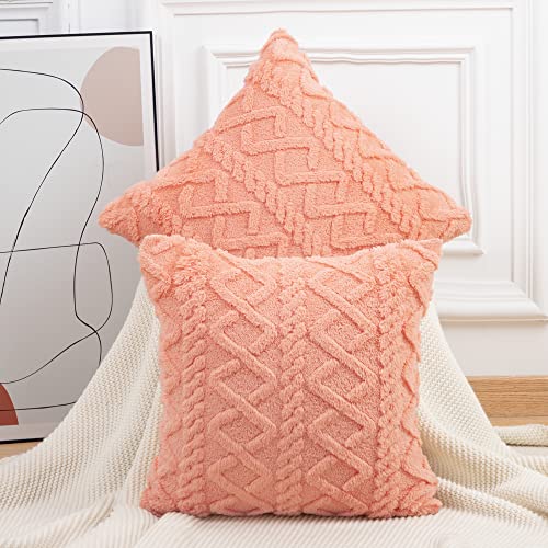 Madizz 2er Set Sanft Kurze Wolle Fleece Dekorativ Zierkissenbezüge Luxus Stil Kissenbezug für Sofa für Schlafzimmer Orange 30x30 cm Quadrat von Madizz