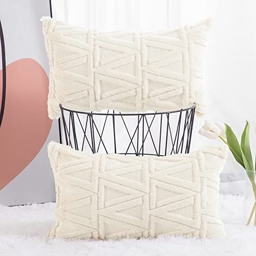 Madizz 2er Set Sanft Plüsch Kurze Wolle Samt Dekorativ Zierkissenbezüge Luxus Stil Kissenbezug für Sofa für Schlafzimmer Beige 30x50 cm Rechteckig von Madizz