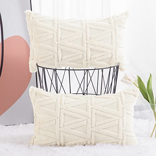 Madizz 2er Set Sanft Plüsch Kurze Wolle Samt Dekorativ Zierkissenbezüge Luxus Stil Kissenbezug für Sofa für Schlafzimmer Beige 30x50 cm Rechteckig von Madizz