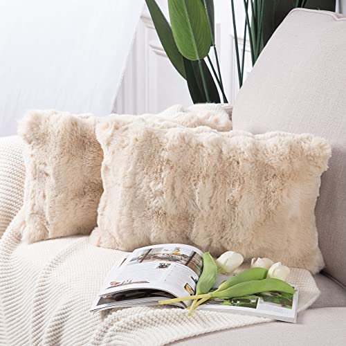 Madizz 2er Set Sanft Plüsch Kurze Wolle Samt Dekorativ Zierkissenbezüge Luxus Stil Kissenbezug für Sofa für Schlafzimmer Beige 30x50 cm von Madizz