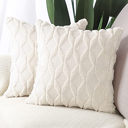 Madizz 2er Set Sanft Plüsch Kurze Wolle Samt Dekorativ Zierkissenbezüge Luxus Stil Kissenbezug für Sofa für Schlafzimmer Beige 40x40 cm Quadrat von Madizz