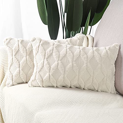 Madizz 2er Set Weiche Plüsch Kurze Wolle Samt Dekorative Kissenbezüge Luxus Stil Kissenhülle für Sofa Schlafzimmer 40x80 cm Hellbeige Weiß von Madizz