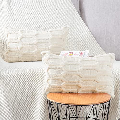 Madizz 2er Set Sanft Plüsch Kurze Wolle Samt Dekorativ Zierkissenbezüge Luxus Stil Kissenbezug für Sofa für Schlafzimmer Beige 40x80 cm Rechteckig von Madizz