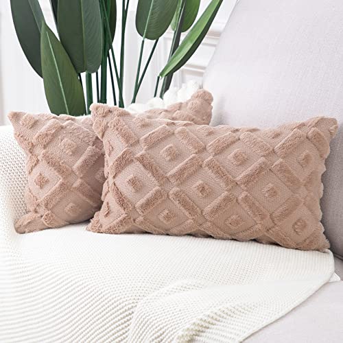 Madizz 2er Set Sanft Plüsch Kurze Wolle Samt Dekorativ Zierkissenbezüge Luxus Stil Kissenbezug für Sofa für Schlafzimmer Braun 30x50 cm Rechteckigig von Madizz
