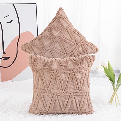 Madizz 2er Set Sanft Plüsch Kurze Wolle Samt Dekorativ Zierkissenbezüge Luxus Stil Kissenbezug für Sofa für Schlafzimmer Braun 40x40 cm Quadrat von Madizz
