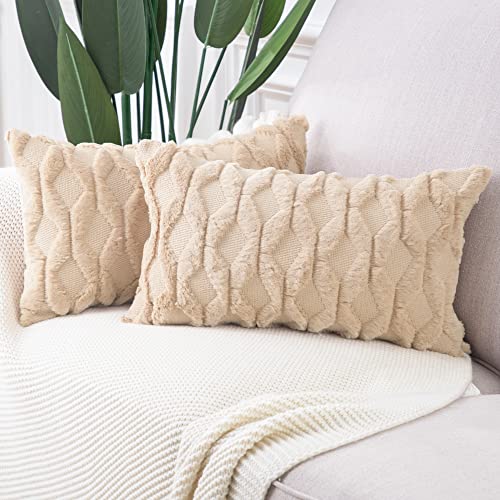 Madizz 2er Set Sanft Plüsch Kurze Wolle Samt Dekorativ Zierkissenbezüge Luxus Stil Kissenbezug für Sofa für Schlafzimmer Khaki 30x50 cm Rechteckigig von Madizz