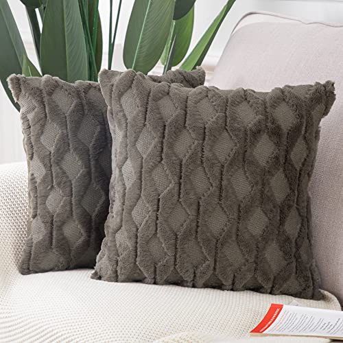 Madizz 2er Set Sanft Plüsch Kurze Wolle Samt Dekorativ Zierkissenbezüge Luxus Stil Kissenbezug für Sofa für Schlafzimmer Taupe 30x30 cm Quadrat von Madizz