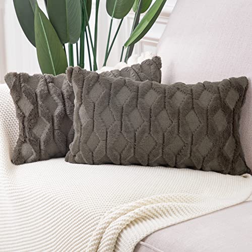 Madizz 2er Set Sanft Plüsch Kurze Wolle Samt Dekorativ Zierkissenbezüge Luxus Stil Kissenbezug für Sofa für Schlafzimmer Taupe 40x80 cm Rechteckig von Madizz