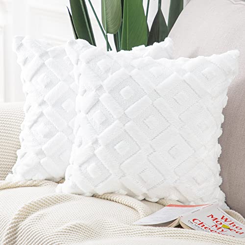 Madizz 2er Set Sanft Plüsch Kurze Wolle Samt Dekorativ Zierkissenbezüge Luxus Stil Kissenbezug für Sofa für Schlafzimmer Weiß 50x50 cm Quadrat von Madizz