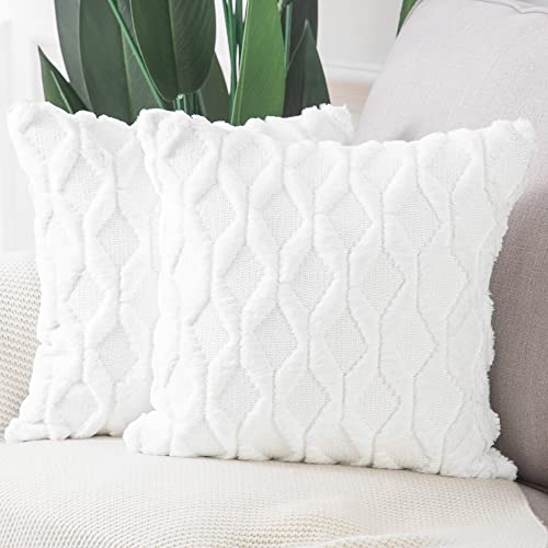 Madizz 2er Set Sanft Plüsch Kurze Wolle Samt Dekorativ Zierkissenbezüge Luxus Stil Kissenbezug für Sofa für Schlafzimmer Weiß 55x55 cm Quadrat von Madizz