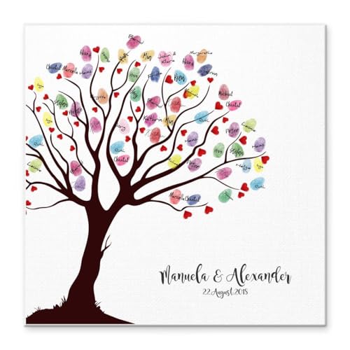 Leinwand Hochzeit Fingerabdruck Gästebuch personalisiert Liebeslied für das Brautpaar als Geschenk, Hochzeitsdekoration, Namen mit Datum. 50x50 cm groß auf Keilrahmen Holz Leinwand Hochzeit Fingerabdruck Gästebuch personalisiert Liebeslied für das Brautpaar als Geschenk, Hochzeitsdekoration, Namen mit Datum. 50x50 cm groß auf Keilrahmen Holz von Madyes