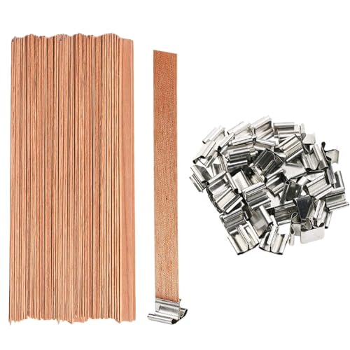 120 Stück Holzkerzendochte, Holzdochte für die Kerzenherstellung, rauchfreie Holzdochte mit Metallklammern - 60er Set mit extra 20 Stück Metallklammer, DIY mehr Kerze von MaehSab