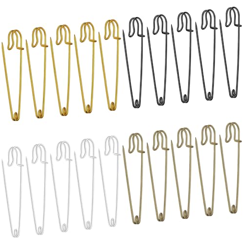 20 Stück große Sicherheitsnadeln, 100 mm, MaehSab robuste Nadeln aus Stahl mit Federverschluss zum Nähen von Kleidung, Decken, Handwerk, Röcken, Broschen, Vorhängen, Wäsche, Zweck (Gold, Silber, von MaehSab