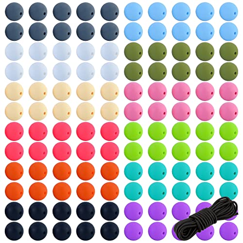 Silikon-Perlen, rund, 12 mm, Silikon-Perlen, Großpackung mit 5 Meter elastischem Perlenseil, Silikon-Perlenherstellungs-Set für Halsketten, Armbänder, Schlüsselbänder, Schmuck, Basteln, 120 Stück Silikon-Perlen, rund, 12 mm, Silikon-Perlen, Großpackung mit 5 Meter elastischem Perlenseil, Silikon-Perlenherstellungs-Set für Halsketten, Armbänder, Schlüsselbänder, Schmuck, Basteln, 120 Stück von MaehSab