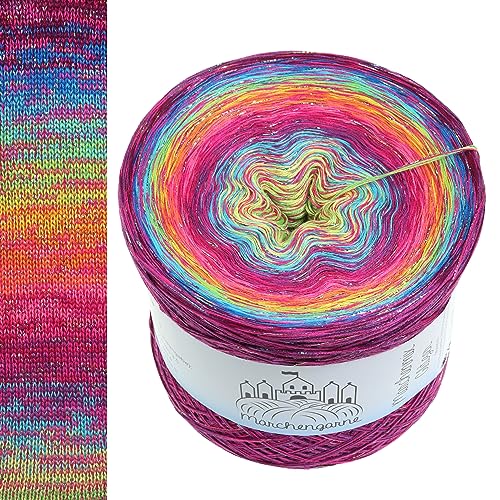 Farbverlaufsgarn Bobbel Wolle mit Glitzer Größe wählbar Strickwolle Häkeln 4Fach (Multicolour Glitzer + Faden Neonpink Feuerwerk, 1000g/3800m - 4Fach) von Märchengarne