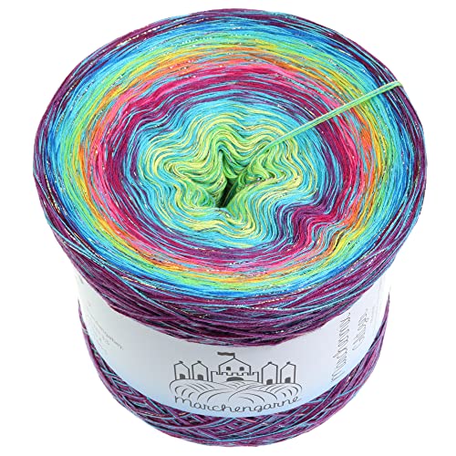 Farbverlaufsgarn Bobbel Wolle mit Glitzer Größe wählbar Strickwolle Häkeln 4Fach (Multicolour Glitzer + Faden Riviera Feuerwerk, 400g/1520m - 4Fach) von LiLu´s Märchengarne