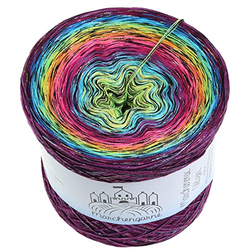 Farbverlaufsgarn Bobbel Wolle mit Glitzer Größe wählbar Strickwolle Häkeln 4Fach (Multicolour Glitzer + Faden Schwarz Feuerwerk, 400g/1520m - 4Fach) von Märchengarne