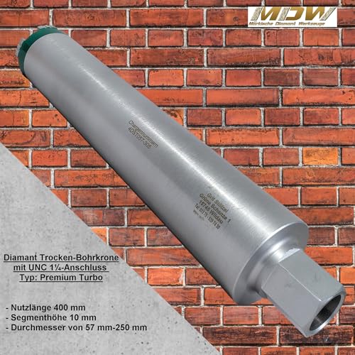 MDW Diamant Trocken-Bohrkrone Ø 57-250 mm x NL 400 mm Premium Turbo Speed für Kernbohrmaschine 1 1/4" UNC (Gewinde ca. 32mm / SW 41mm) von Märkische Diamantwerkzeuge