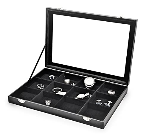 MR Maestro Relojero Präsentationsständer mit 12 Fächern für Ringe, Anhänger, Armbänder aus schwarzem PU MR Maestro Relojero Präsentationsständer mit 12 Fächern für Ringe, Anhänger, Armbänder aus schwarzem PU von Maestrorelojero
